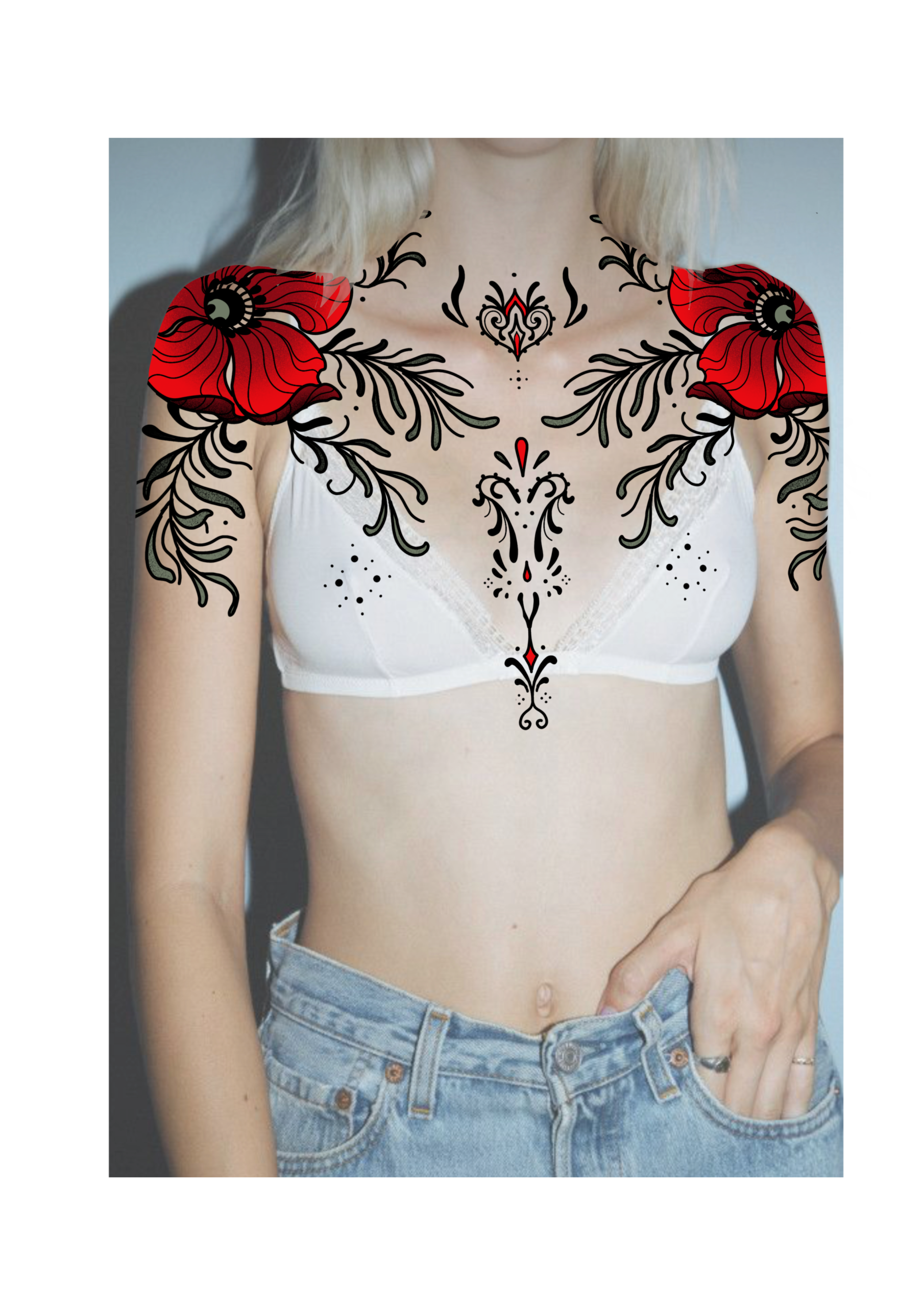 Chest fleurs rouge