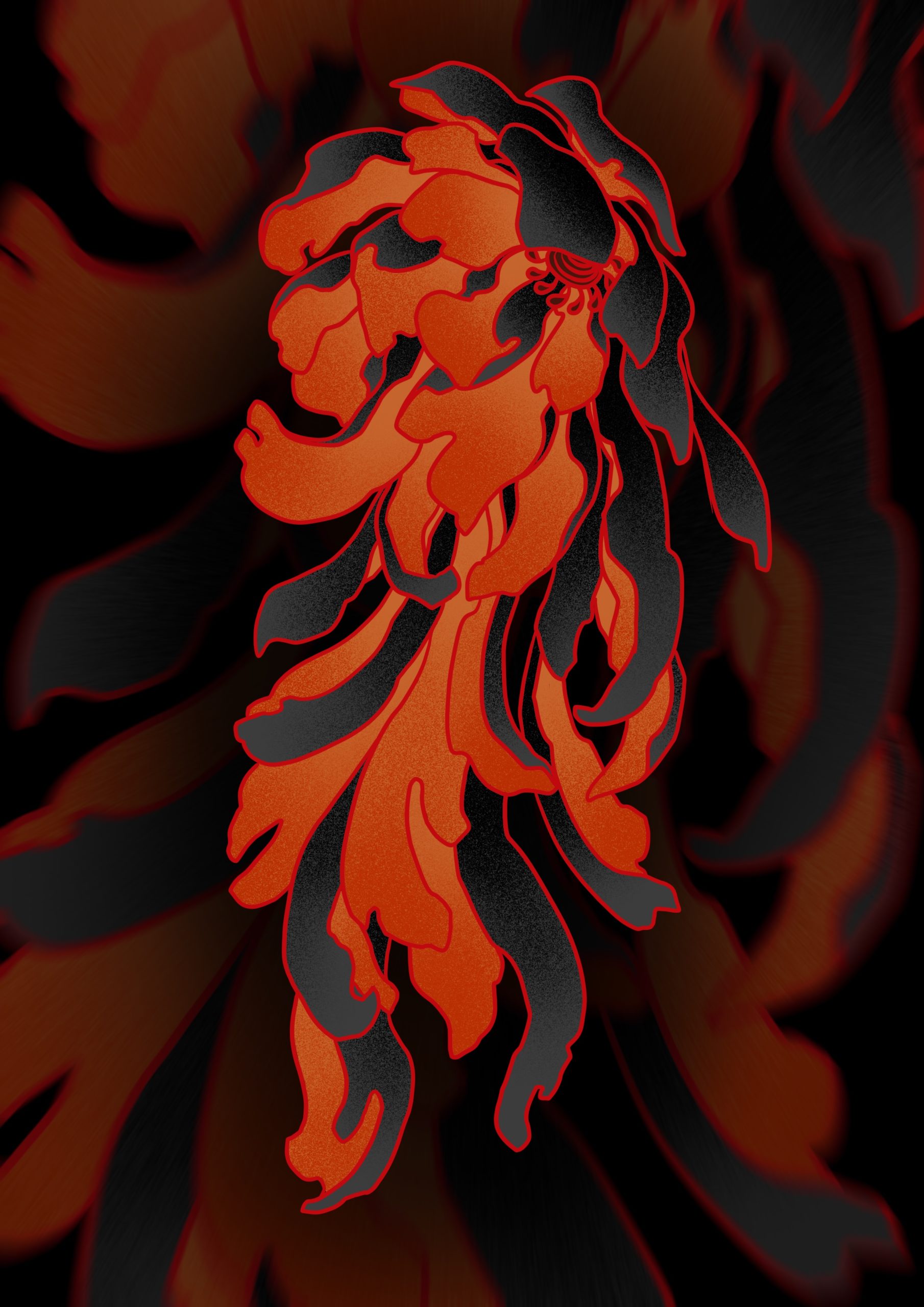 Grosse fleur lignes rouges