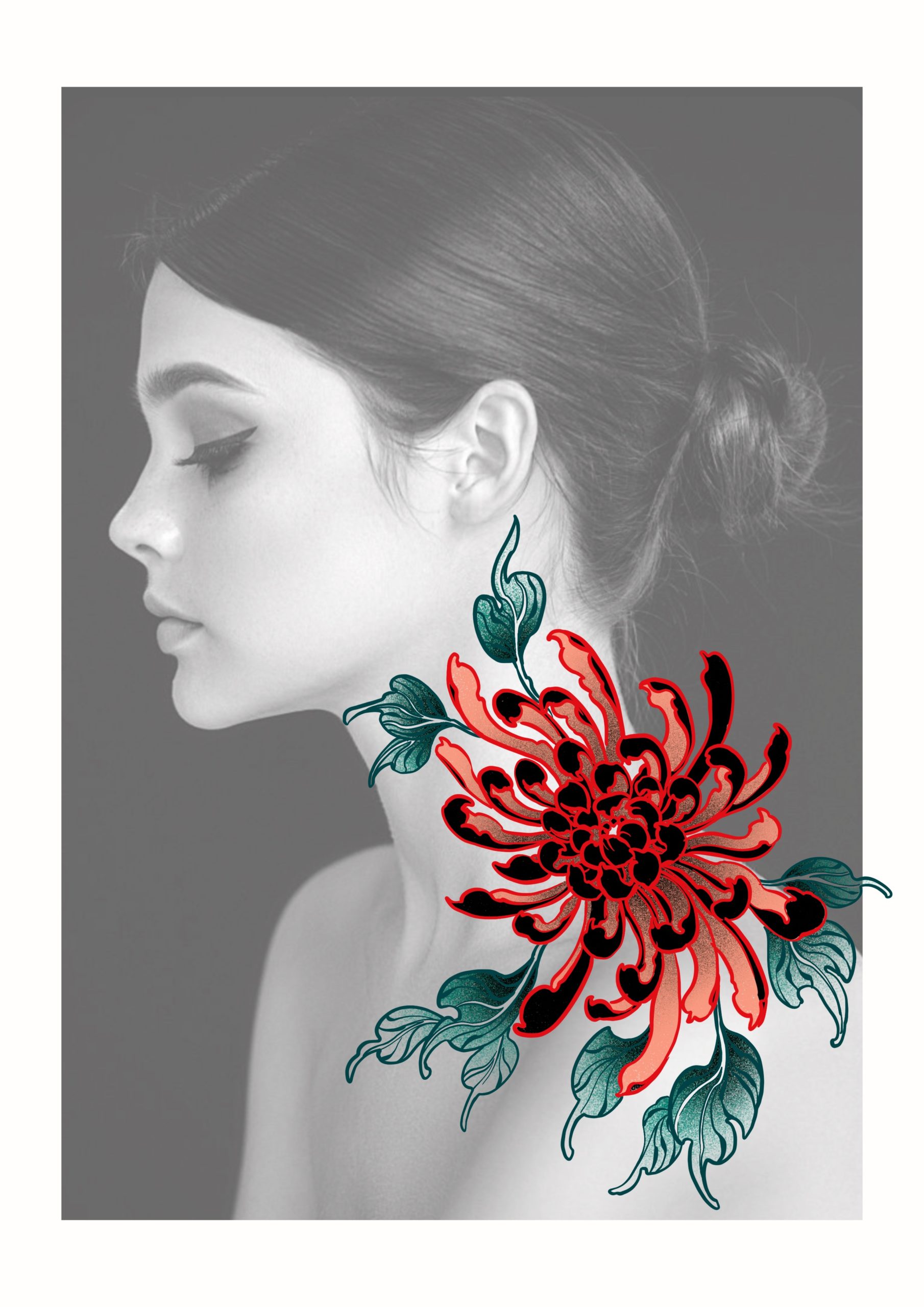 chrysanthème-rouge-vert